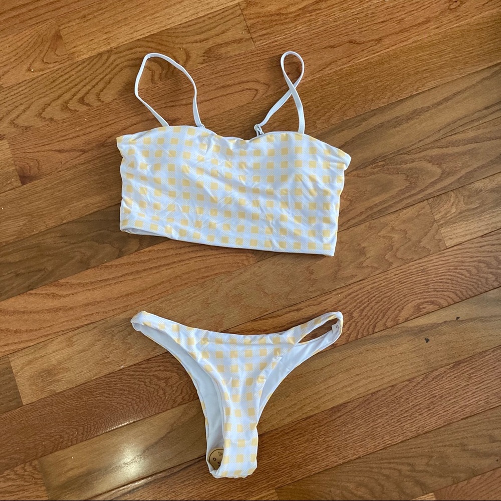 Plaid Yellow and white push up bikini